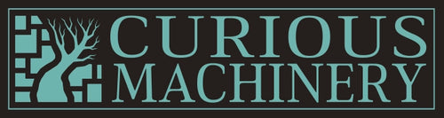The Curious Machinery logo which features a square image of a silhouette of a tree-like structure growing upward at an angle through a grid-like background. The square image sits next to the words "Curious Machinery" stacked vertically next to it. 